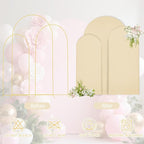 WEERRW Wedding Arch Cover Beige Spandex Fitted Set of 3 Balloon Arch Stand Covers Round Top Chiara Stretchy Backdrop for Birthday Party Baby Shower Banquet Decoration (6FT, 6.6FT, 7.2FT)