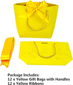 HUAPRINT Gift Bags with Handles,7.48×3.54×7.9 inches,Party Favor Bags with Bow Ribbon,12Pcs Yellow Paper Bags for Birthday Wedding Bridesmaid Present Celebration Holiday