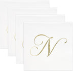 Gift Boutique 100 Gold Monogram Cocktail Napkins Letter N Disposable Paper Pack Elegant Metallic Golden Foil Hand Napkin for Powder Room Wedding Holiday Birthday Party Baby Shower Decorative Towels