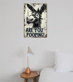 Funny Donkey "Are You Pooping?" Tin Sign - Vintage Bathroom Wall Décor, 8x12 Inches, Humorous Metal Sign for Indoor & Outdoor Use, Farmhouse-Style Wa