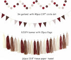 Brown Burgundy Champagne Dusty-Pink Party-Decorations - 33pcs Banner,Streamers Tassel Garland,Fall Boho Baby Shower,Wedding Tissue Pom Poms Honeycomb,Paper Lantern Fan,Birthday,Engagement Hugtmr