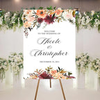 Welcome To Our Wedding Sign, Wedding Welcome Sign, Wedding Ceremony Welcome Sign, Floral Wedding Welcome Sign, Romantic Peach Burgundy Flowers Wedding Decor, Customized Wedding Welcome Sign