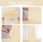 WEERRW Wedding Arch Cover Beige Spandex Fitted Set of 3 Balloon Arch Stand Covers Round Top Chiara Stretchy Backdrop for Birthday Party Baby Shower Banquet Decoration (6FT, 6.6FT, 7.2FT)