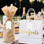 100Pcs Blank Gift Tags with String Foil Gold Grad Cap Large White Paper Gift Tags with 65 Ft Jute Twine for Congrats Grad Congratulations Graduation Party