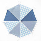 32Ft Dusty Blue Party Decorations Retro Blue Gingham Triangle Banner Flag Pennant Fabric Garland Streamers for Nautical Wedding Birthday Ahoy Achor Bridal Baby Shower Under The Sea Decor Supplies