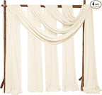 4 Panels Wedding Arch Draping Fabric 28" x 20 Ft Nuptials Arch Drapes Chiffon Fabric Drape Sheer Backdrop Curtain for Wedding Party Ceremony Birthday Swag Arbor Drapery Reception Ceiling Decor(Ivory)