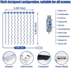 300LED Fairy Curtain Lights, 9.8x9.8Ft Warm White USB Plug in 8 Modes & Timer Christmas String Hanging Lights with Remote for Bedroom Indoor Outdoor Weddings Party Wall Decorations(rainbow)