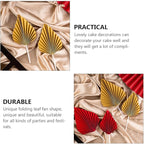 16pcs Golden Tree Leaf Folding Fan Cake Toppers - Elegant Boho Cake Decorations for Birthday Party, Wedding, and Anniversary - 4.33 * 1.96 * 0.39inch