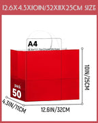 qiqee 50-Packs Red Paper Gift Bags with Handles Bulk 12.6"x4.3"x10" Wide Large Size Party Favor Bags Multiple Uses