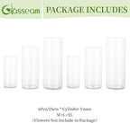 Glasseam Clear Cylinder Vases for Centerpieces, Glass Cylinder Vase Set of 6, Hurricane Vase for Flowers, Glass Cylinder Candle Holder for Pillar Candles, Floating Candle Vases for Wedding Decorations