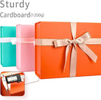 LIFELUM Gift Boxes 13.85 x 8.35 x 4.45 inch 5 Pack Gift Boxes with Lids Contains Card, Ribbon, Shredded Paper Filler (Orange)