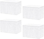 4P Wavy Metallic Tinsel Foil Fringe Table Skirts for Rectangle Tables Backdrop Garland Curtains for Parade Floats Wedding Birthday Parties Decoration Graduation 2025 Christmas (Makaron White)