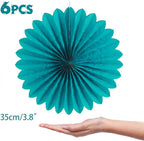 Easy Joy Teal Party Decorations Paper Fans Birthday Wedding Home Party Hanging Decoration, Set of 6 (14 Inches, Teal)