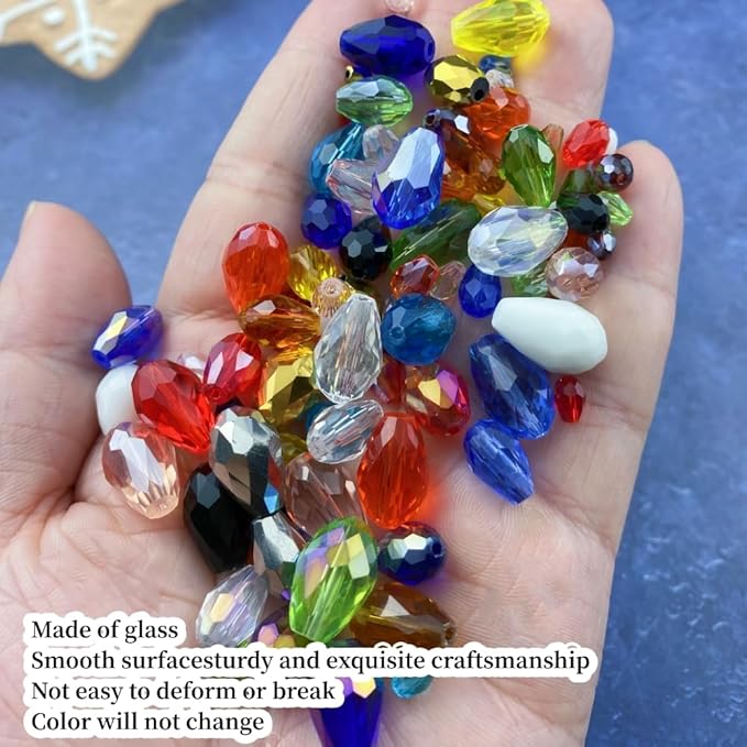 200pcs 4x6mm Teardrop Crystal Glass Beads Vertical Hole Faceted Glass Teardrop Spacer Beads for Bracelets Necklace Earring DIY Jewelry Making Craft(Blue AB)