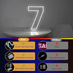Number 7 Neon Sign for Birthday, 16.54" Cool White USB Battery Powered Led Neon Sign for Party Wedding Anniversary Decor Light Sign (Number 7)
