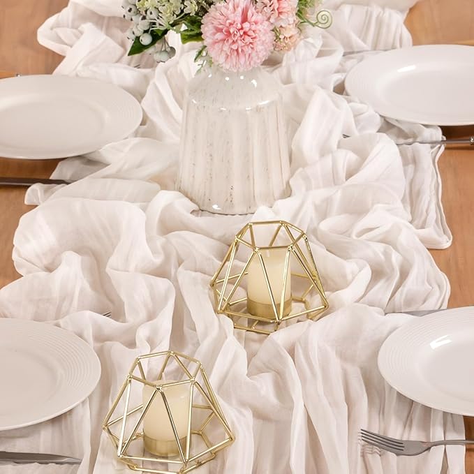 MLMW 3 Pack Ivory White Table Runner Cheesecloth Boho Gauze Rustic Cheese Cloth Table Runner 160 inch Sheer 13.3ft for Thanksgiving Wedding Party Baby Bridal Shower Birthday