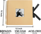 INNOCHEER Photo Album - Self Adhesive 80 Black Pages, Large Scrapbook Wedding Guest Book for DIY Anniversary Travel Memory Scrapbooking (Brown 12 x 12)