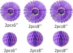 12pcs 6’’ 8’’ Honeycomb Balls Tissue Paper Fans Party Honeycomb Ball Fans Wall Tissue Pom Poms Flower Balls Hanging Paper Fans for Party Baby Shower Birthday Wedding Nursery Wall Decor(Purple kit)