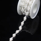 PEARLY JUN 2 Yards Pearl Rhinestone Trim Chain Silver Crystal Fringe Diamond Applique Ribbon String Tassel Strip for Sewing Wedding Dress Crafting Crafts Flower Embellishments