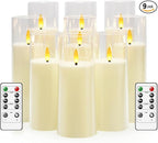 Flickering Flameless Candles Battery Operated with Remote and 2/4/6/8 H Timer Plexiglass Led Pillar Candles Pack of 9 (D2.3"xH 6"7"8")with Realistic Moving Wick Candles for Home Decor(Ivory)