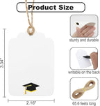 100Pcs Blank Gift Tags with String Foil Black Gold Grad Cap Large Paper Gift Tags with 65 Ft Jute Twine for Congratulations Graduation Congrats Grad Class of 2025 Party
