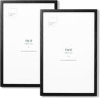 Opposite Wall - 11x17 in - Black Solid Oak Wood Picture Frame - Lightweight, Versatile & Shatterproof - Wall Hanging Poster or Photo Frame - Wall Decor for Office, Gallery & Home - 2 Pack