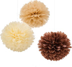 WEVEN Tissue Pom Poms Tissue Paper Flowers Tissue Fluff Balls Party Decorations 12-Inch Pack of 12 (Brown, Khaki, Ivory)