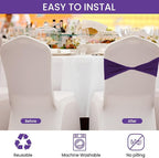 Kinlop 50 Pcs Spandex Chair Sashes Bows Chair Bands Slider Sashes for Covers Elastic Bands Ties Without Buckle Decorations for Wedding Party Events Ceremony Birthday(Purple)