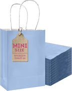 qiqee 50-Packs Light Blue Paper Gift Bags with Handles Bulk 4.5"x2.5"x6" Mini Size Party Favor Bags Multiple Uses