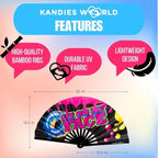 Kandies World Custom Festival Folding Hand Fan - Unique Designs, Made of Bamboo, Clacking Sound, Lightweight - Perfect Rave and Festival Accessory!