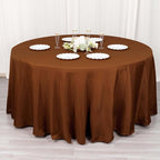 Efavormart Round Tablecloth, 120 Inch Stain & Wrinkle Resistant Washable Table Cloth, Decorative Polyester Fabric Table Cover for Banquet, Wedding, Dining - Cinnamon Brown