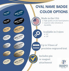Custom Engraved Name Tag Badges – Personalized Identification with Pin or Magnetic Backing, 3.2 Inch Oval, European Gold/Black