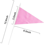 12 Pack Pink Pennant Flags Small Mini Hand Held Solid Color Pennant On Sticks Flags with 12.6"Solid Pole & Spear Top,Party Events Celebration,School,Grand Opening,Kids Birthday,Sports Clubs,Flower Pot