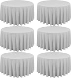 6 Pack Light Grey Round Tablecloths - 120 Inch, Polyester Table Cover, Stain and Wrinkle Resistant Washable Fabric Table Cloth for Wedding Banquet Parties