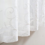 Sheer Curtains White 63 Inch Embroidered Floral, Rod Pocket Voile Drapes for Living room, Bedroom, Vintage Embroidered Semi Crinkle Curtain Panels for Yard, Patio, Villa, Parlor, Set of 2, 52"x 63".