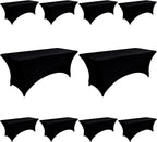10-Pack 4ft Black Spandex Table Covers for Rectangular Folding Tables - Wrinkle Resistant Stretch Tight Table Cloths - Fitted Table Protector for Parties, Trade Shows, Banquet, and Wedding