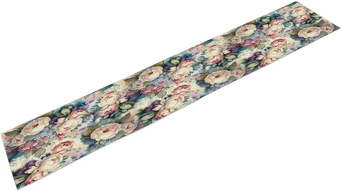 Vintage Floral Table Runner,Girls Women Rose Romantic Leaf Botanical Watercolor Pattern Print Burlap for Hotel Indoors Outdoor Dining Room Kitchen Holiday Party, 13x60in