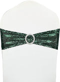 100 Pcs Chair Sashes Sequin Stretch Chair Bands Dark Green Spandex Polyester Bows for Party Hotel Wedding Banquets Decoration - Hunter Emerald Green