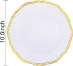Hioasis 60pcs Gold Plastic Plates - White and Gold Disposable Dinnerware with Gold Rim, Heavy-duty, 10.25 inch, Dinner Plates for Party & Wedding