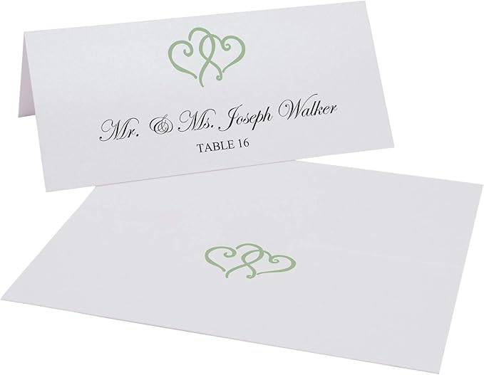 Linked Hearts Printable Place Cards, Sage (Choose Color), Set of 150 (25 Sheets), Laser & Inkjet Printers - Wedding, Party, Dinner, and Special Events - Made in the USA