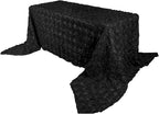 Efavormart 90"x156" Wholesale Rectangle Table Cover Black Grandiose Rosette 3D Satin Tablecloth for Wedding Party Event Decoration