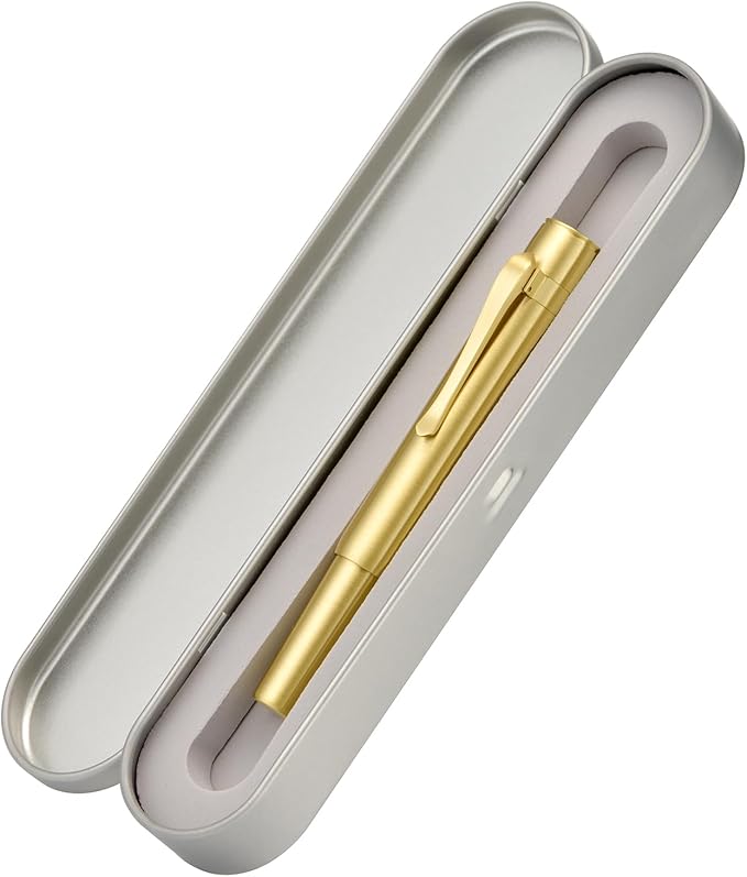 Hongdian M2 Mini Brass Fountain Pen with Extra Fine Soft Golden Nib, Sleek Shape Short Pocket Travel Pen (Glossy Brass)