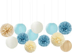 Dusty-Blue Champagne Party-Decorations Paper-Flowers Lanterns - 15pc Boho Beige Gold Tissue Pom Poms Streamers,Birthday Bachelorette Bridal Baby Shower Engagement Wedding Graduations Decor Panduola