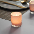 SHMILMH Pink Votive Candle Holders Set of 24, Pink Christmas Table Centerpiece Glass Tealight Holders Bulk with Gold Rim, Tea Candle Holder for Birthday Wedding Decor
