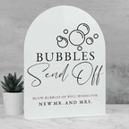 White Arch Acrylic Wedding Sign- 8"x10" Bubbles Send Off Sign and Base,1/8" Thick | Modern Calligraphy Arched Acrylic Signs for Wedding & Party