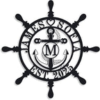 Personalized Ship Wheel Metal Sign, Customized Nautical Wall Decor, Anchor Compass Metal Sign, Family Name Sign, Monogram Wall Decor, Last Name Signs for Home, Housewarming Gift