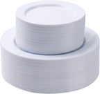 100PCS White Plastic Plates Set, 50 10.25 inch Dinner Plate and 50 7.5 inch Dessert Plates, Premium Disposable Plates for Party, Wedding