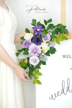 Wedding decor (pack of 2) Welcome Sign Flower Backdrop Garland For Ceremony Reception Wall Easel Home Decoration Entryway Faux Outdoor Board Head Table Decor (Lilic & Cream)