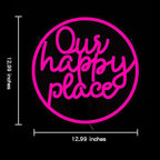 "Our happy place" Neon Sign Happy Place Neon Light for Wall Decor Letter Neon Signs Pink LED Neon Sign Round LED Neon Light for Bedroom Bar Party Birthday Club Decor
