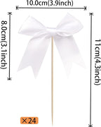 24 PCS Bow Cupcake Toppers Bowknot Cake Toppers Bow Cupcake Picks Bowknot Birthday Party Decorations Bow Cake Dessert Picks for Wedding Bridal Engagement Baby Shower Birthday Party Supplies White